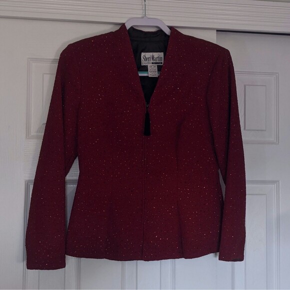 Vtg Blazer Jacket Sheri Martin 8 Womens Petites Red Glitter Sparkle M Medium 90s - Picture 4 of 8